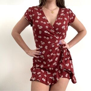 LOFT Red Floral Pattern Short Jumpsuit Romper